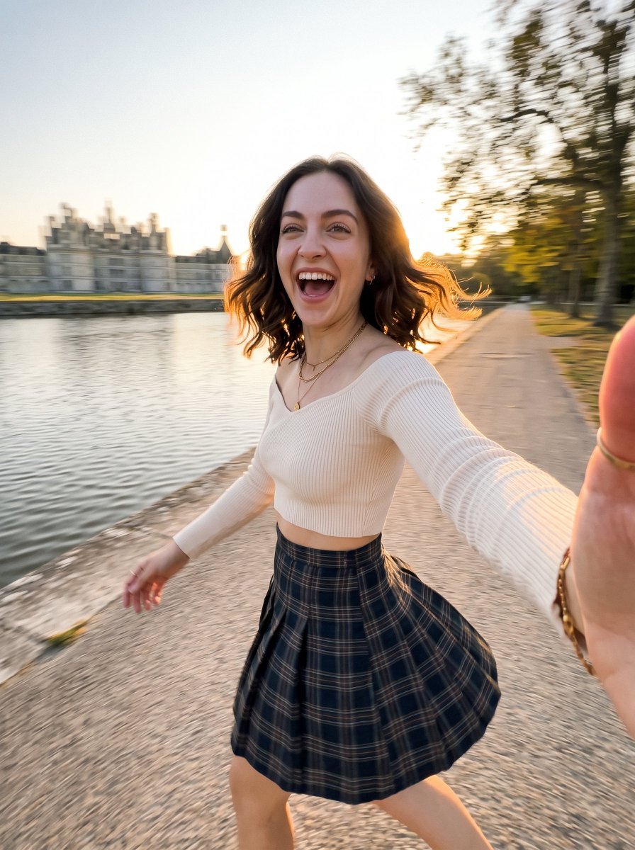 Selfie realista en un castillo europeo