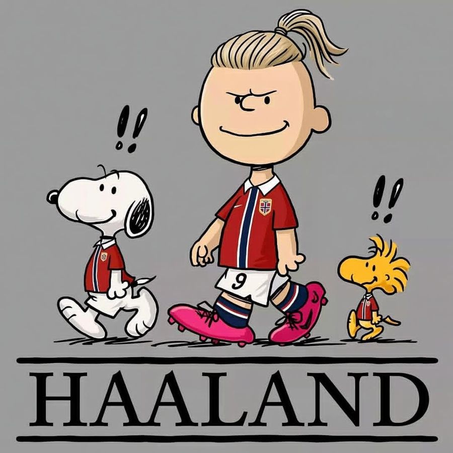 Affiche de football style Peanuts avec Haaland