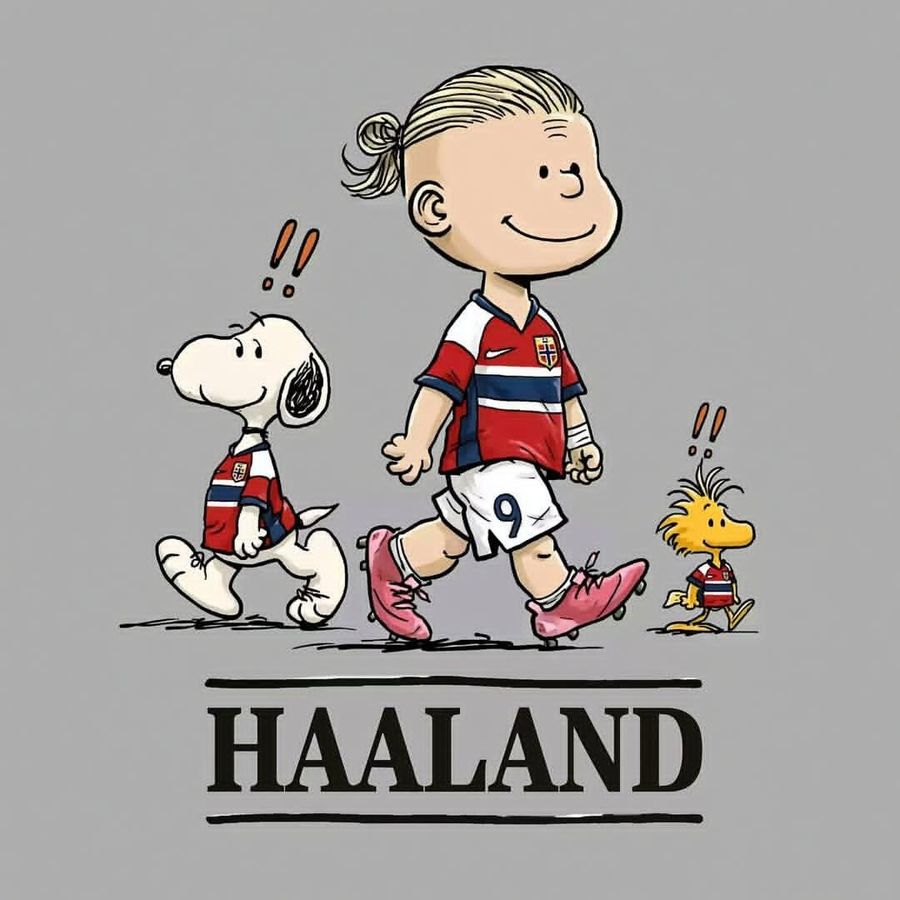 Affiche de football style Peanuts avec Haaland
