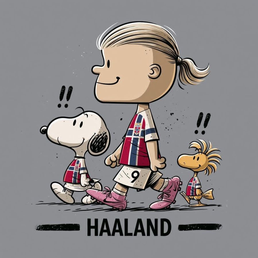 Affiche de football style Peanuts avec Haaland