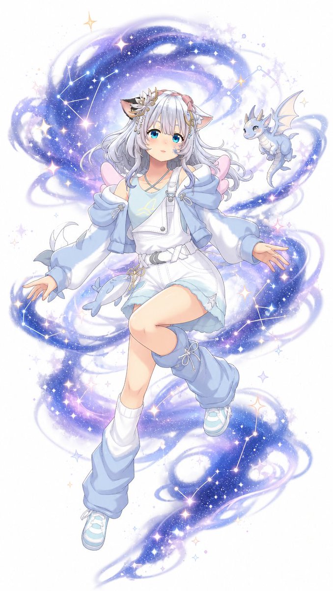 Fille anime aux oreilles de chat dans des tons pastel