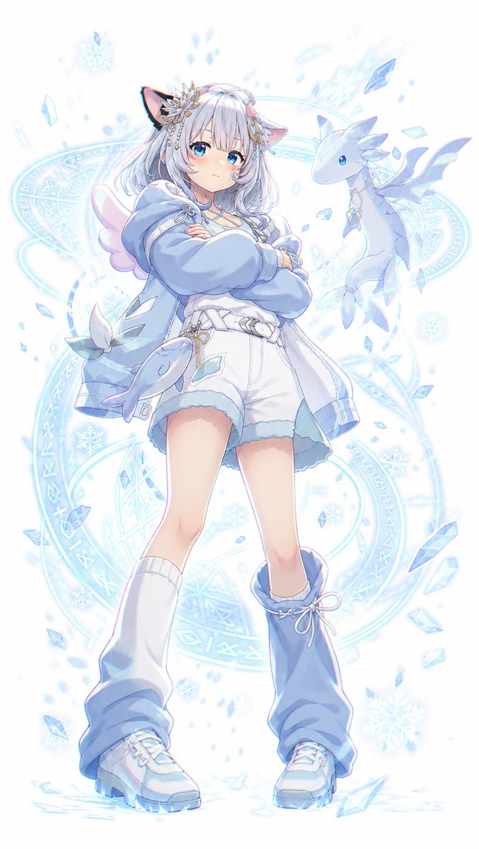 Fille anime aux oreilles de chat dans des tons pastel