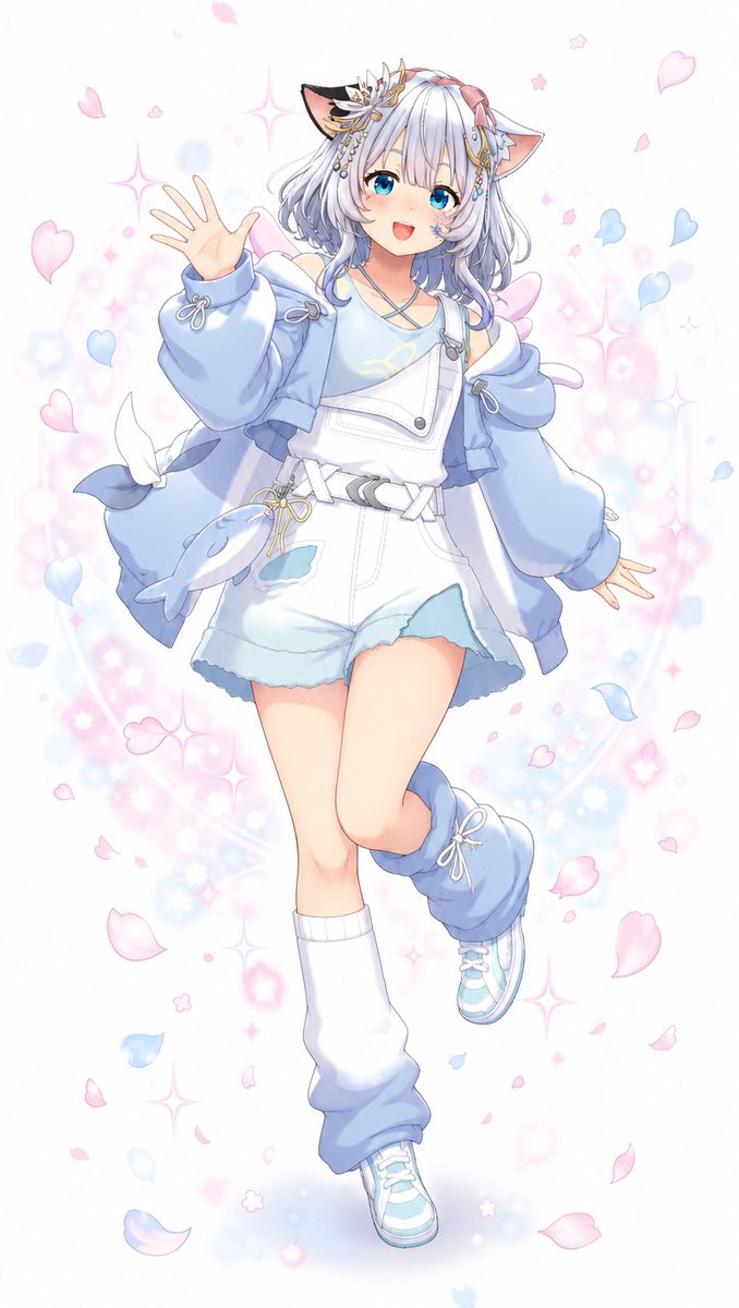 Fille anime aux oreilles de chat dans des tons pastel