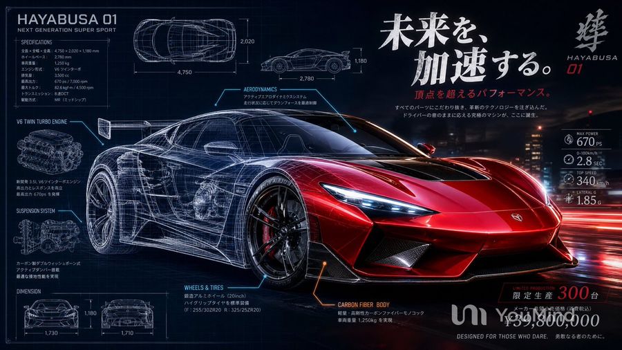 日本のハイパーカー設計図ポスター