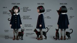 Fiche de rotation de personnage : jeune fille gothique