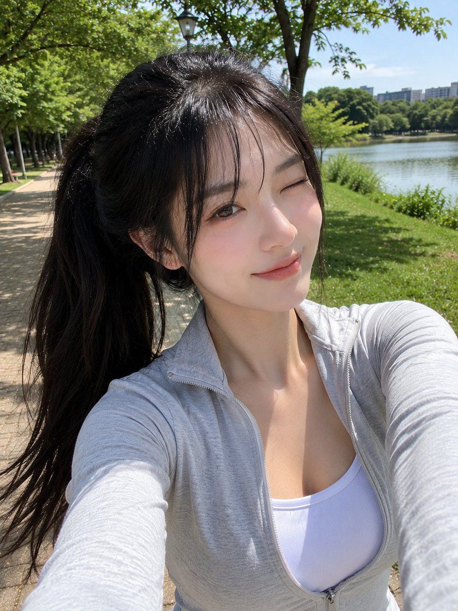 Realistic East Asian Woman Smartphone Selfie