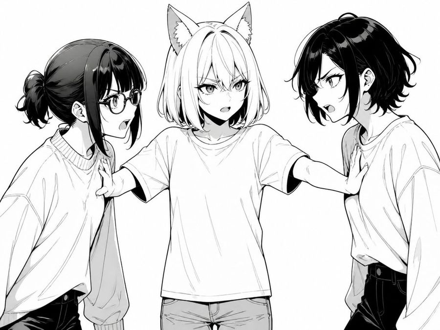 Manga Cat-Eared Girl Breaking Up Fight