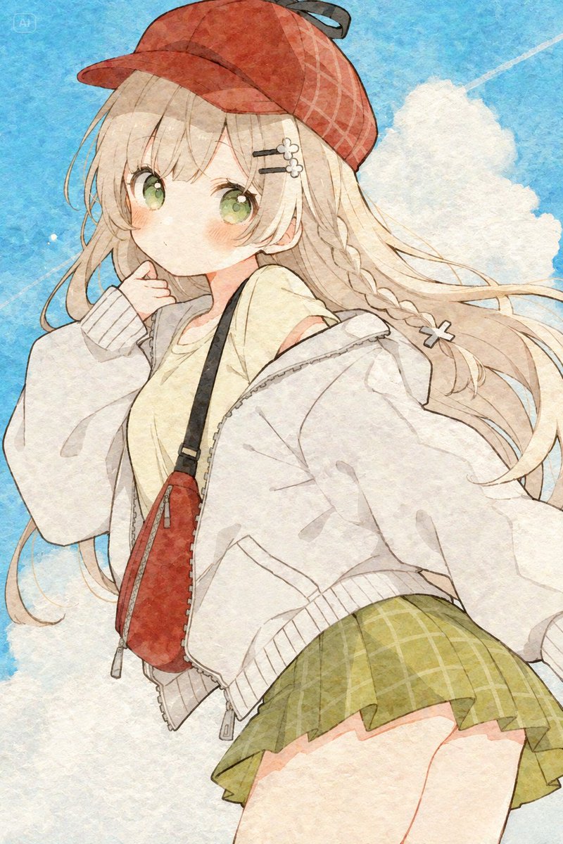 Watercolor Anime Girl in Summer Sky