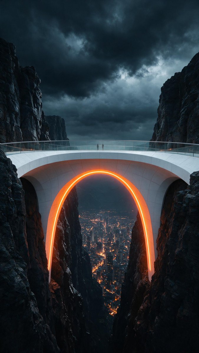 Neon Bridge Over City Canyon