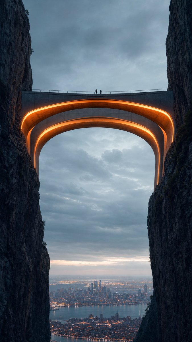 Neon Bridge Over City Canyon