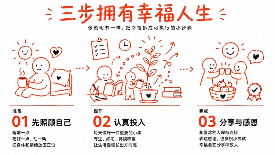 「三步拥有幸福人生」信息图
