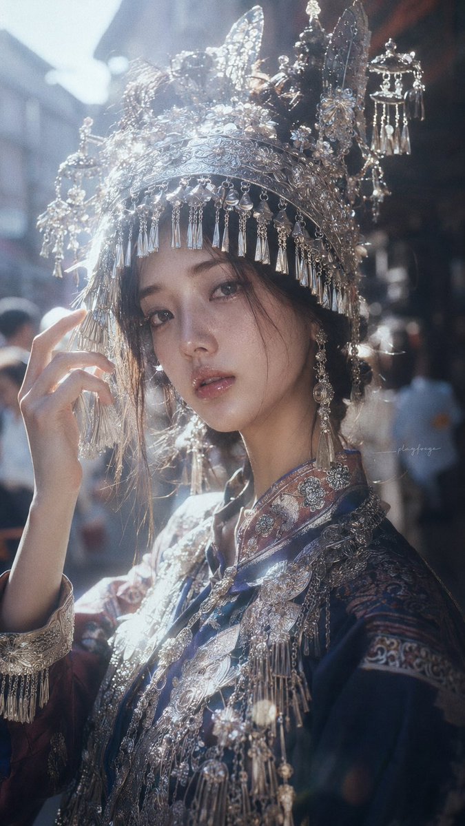 Ornate Silver Headdress Portrait