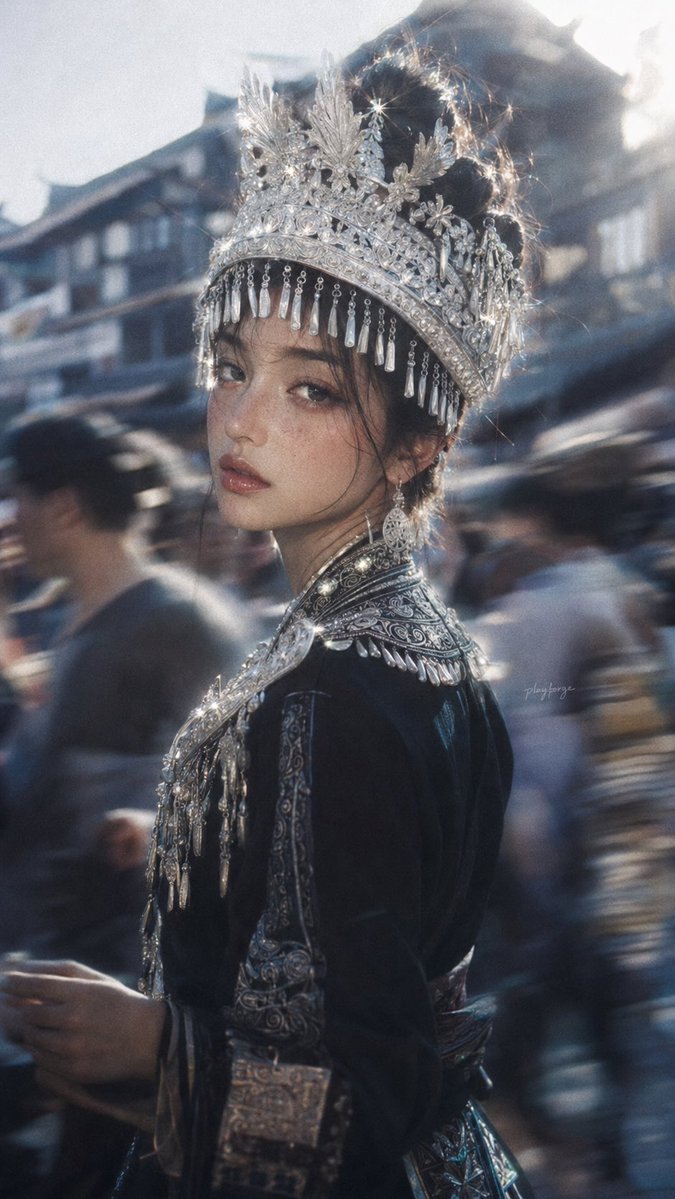 Ornate Silver Headdress Portrait