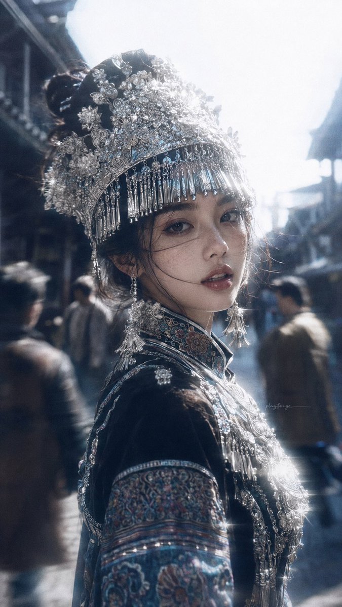 Ornate Silver Headdress Portrait