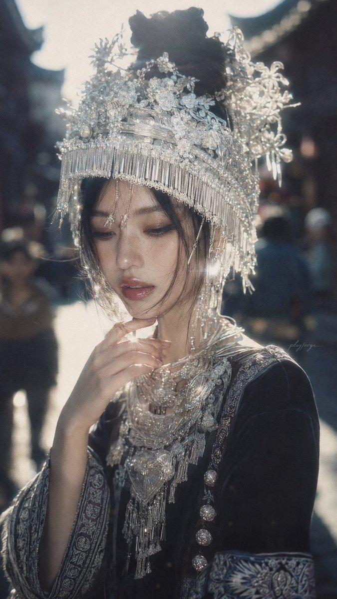 Ornate Silver Headdress Portrait