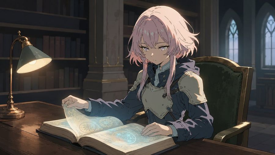 Fantasy Knight Library Study Scene