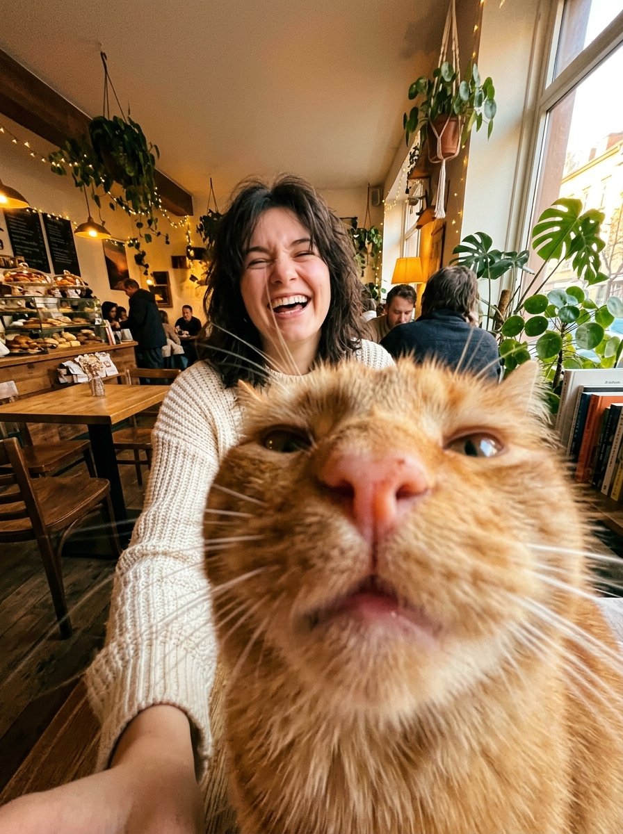Селфи с котом в стиле экстремального широкоугольного фотобомбинга