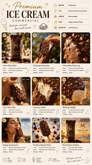 Раскадровка рекламного ролика премиального мороженого