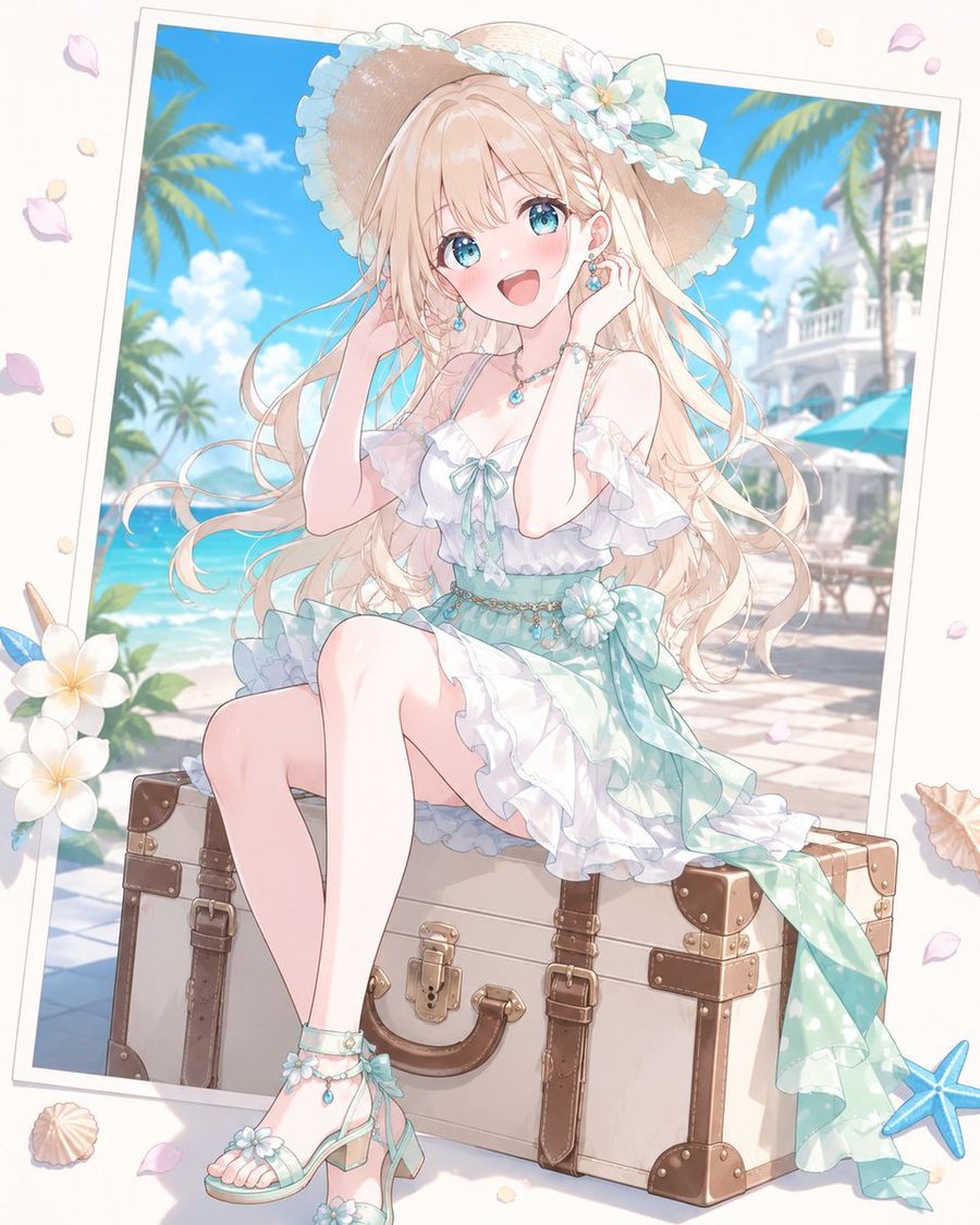 Pôster de Resort de Verão com Garota de Anime