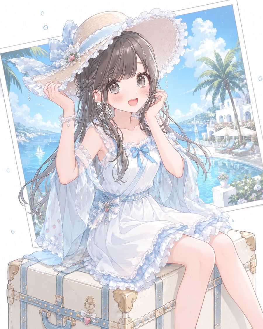 Pôster de Resort de Verão com Garota de Anime