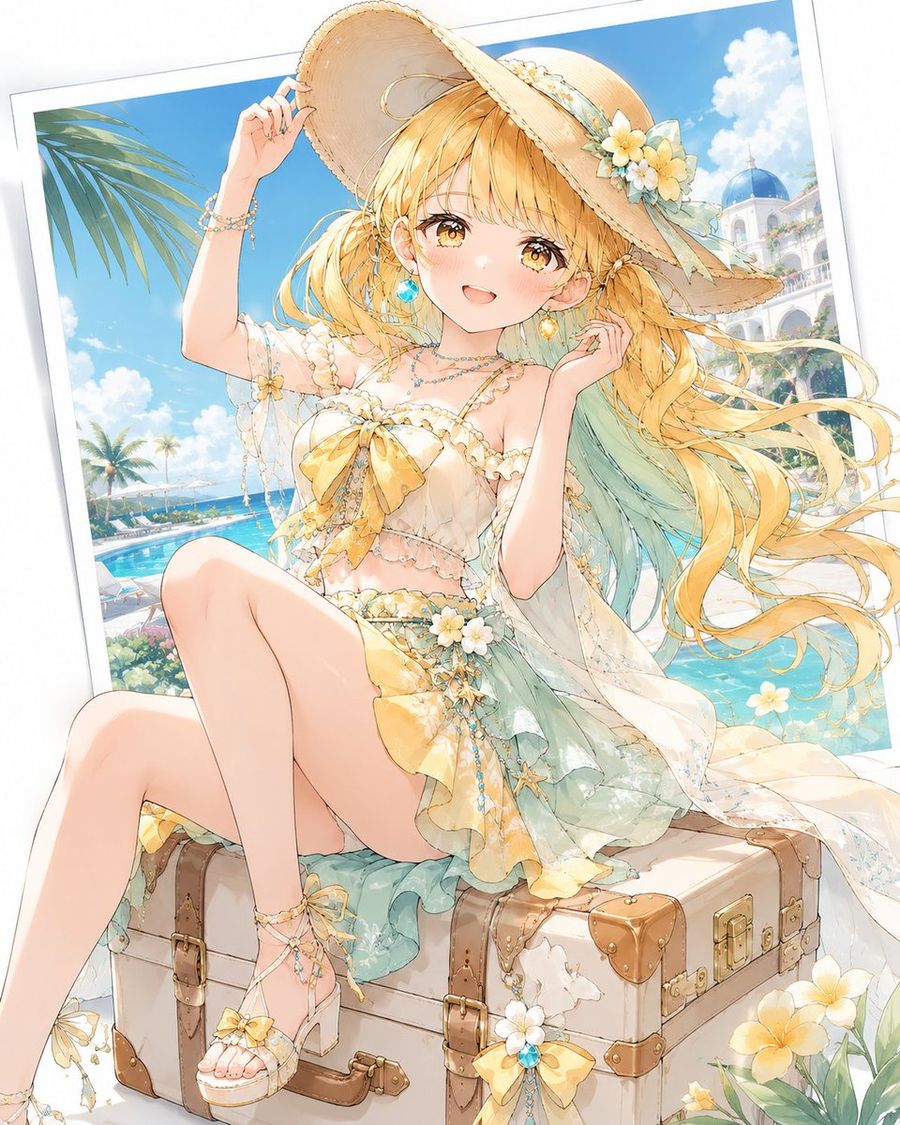 Pôster de Resort de Verão com Garota de Anime