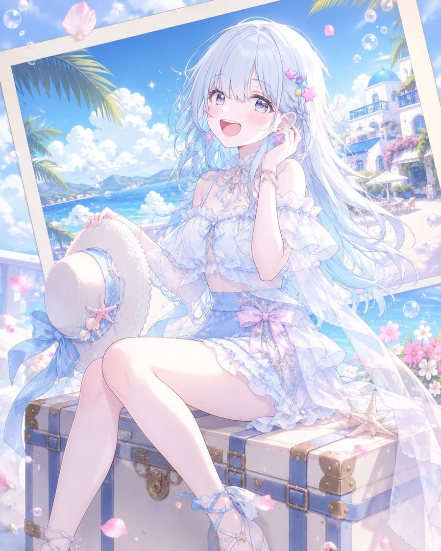 Pôster de Resort de Verão com Garota de Anime