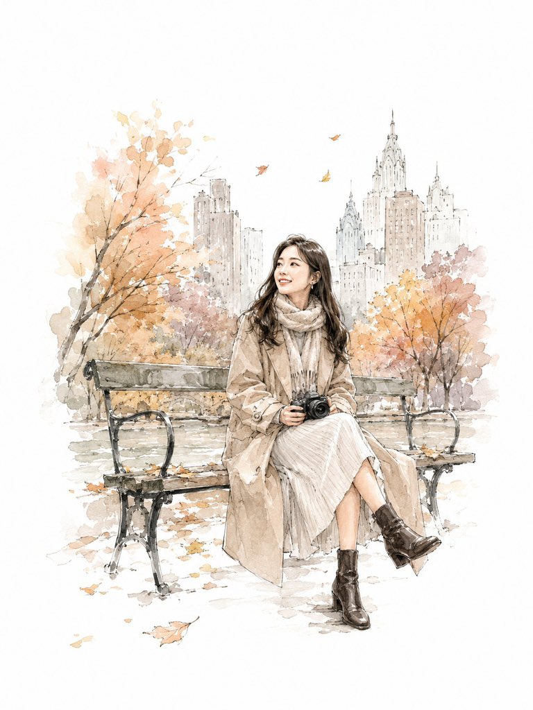 Watercolor Illustration of a Woman on a NYC Ferry