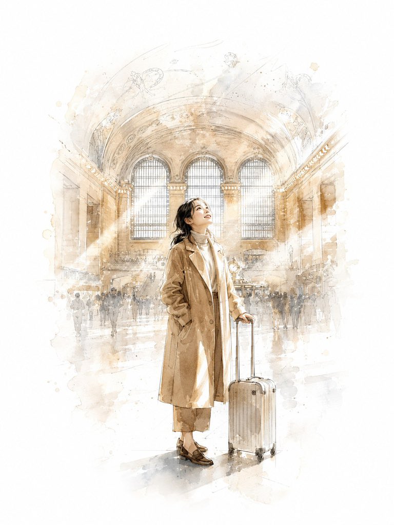 Watercolor Illustration of a Woman on a NYC Ferry