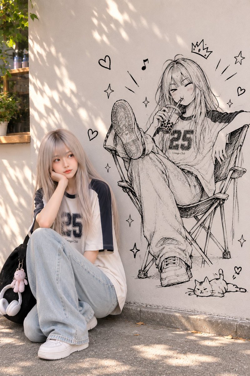 Persona fotorrealista con garabato de gemelo de tinta