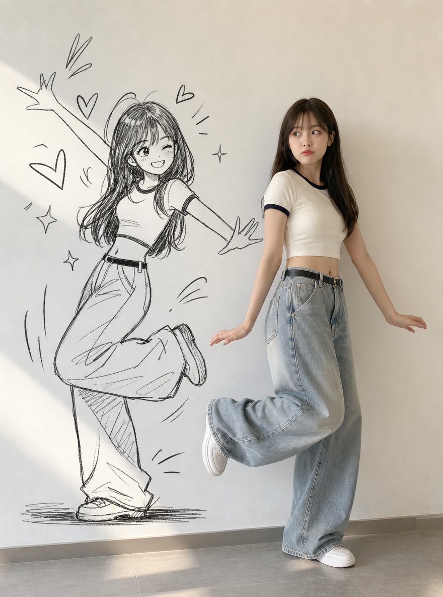 여성 만화 낙서 그림자