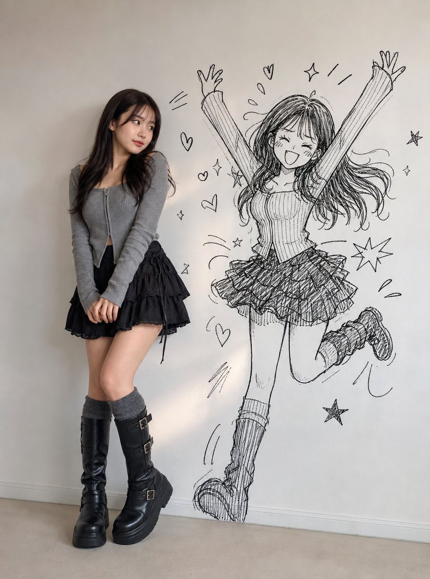 女性マンガ風落書きシャドウ