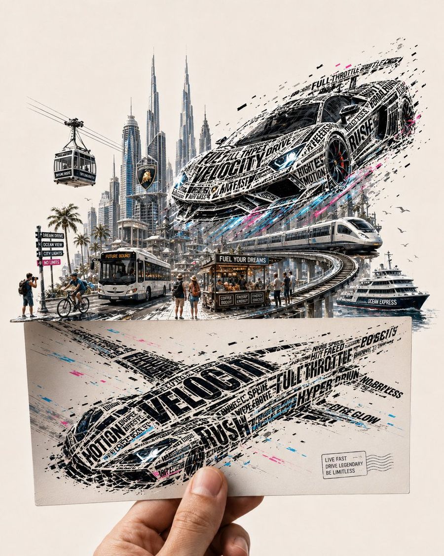 Futuristic Vehicle Postcard Layout