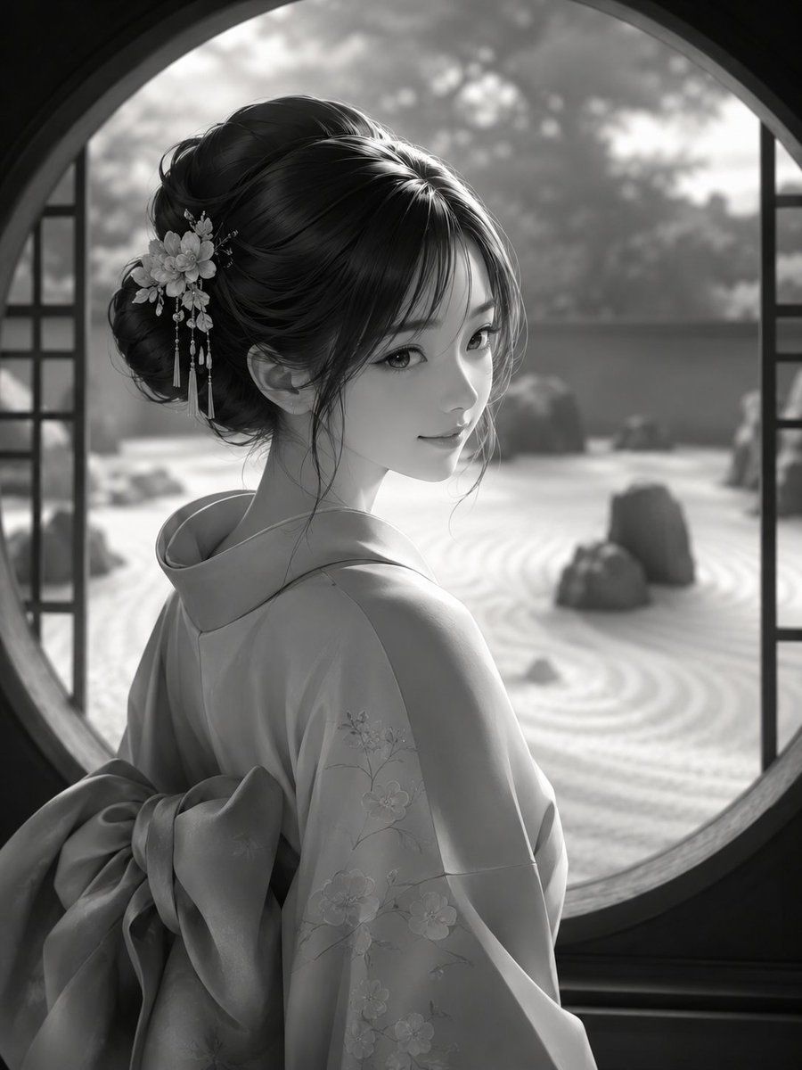 Monochrome Kimono Portrait