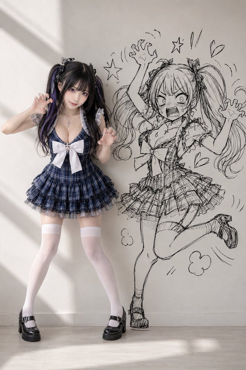 Cosplay Girl with Manga Graffiti Shadow