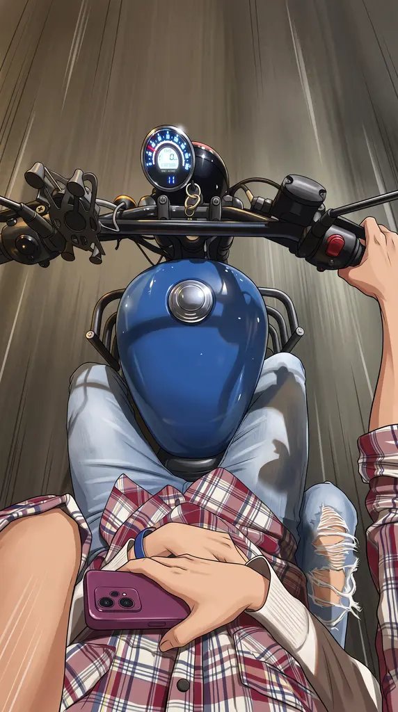 Motorcycle POV Anime Illustration
