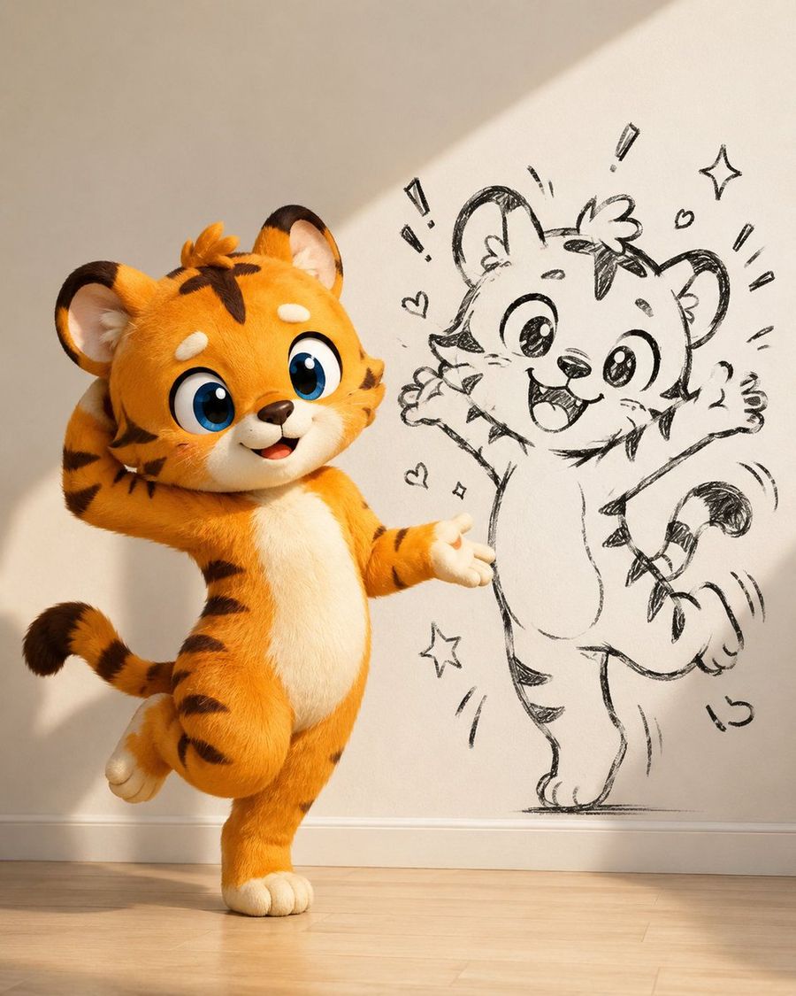 Cute Tiger Cub Wall Doodle
