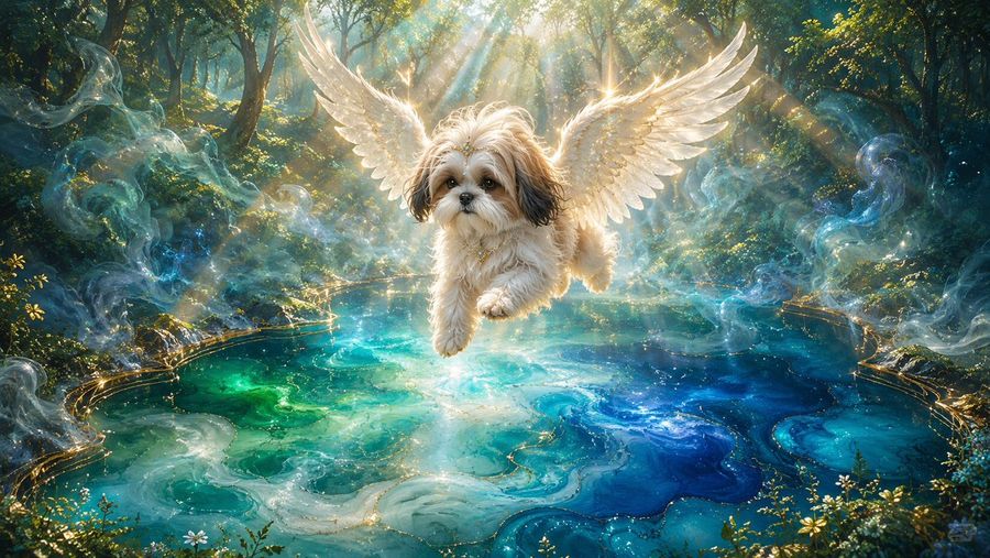 Angel Shih Tzu Over Ink Pond