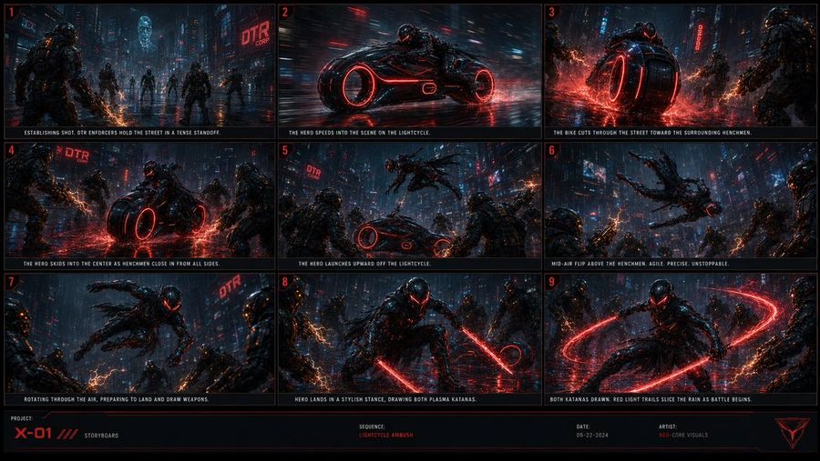 Cyberpunk Lightcycle Storyboard