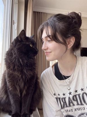 Woman with Fluffy Black Cat Portrait - 2