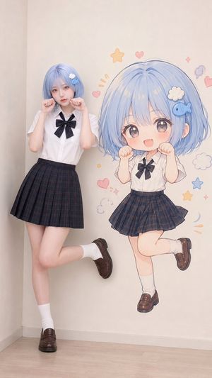 Realistic Portrait with Chibi Wall Art - 3