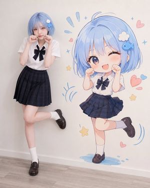 Realistic Portrait with Chibi Wall Art - 2