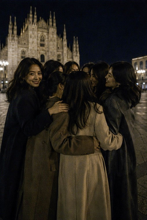 Milan Cathedral Night Group Hug