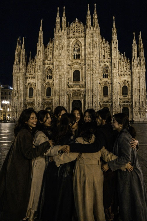 Milan Cathedral Night Group Hug