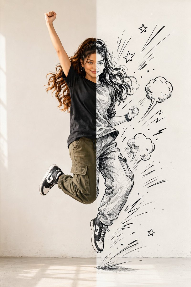 Half Photo Half Manga Jump Portrait