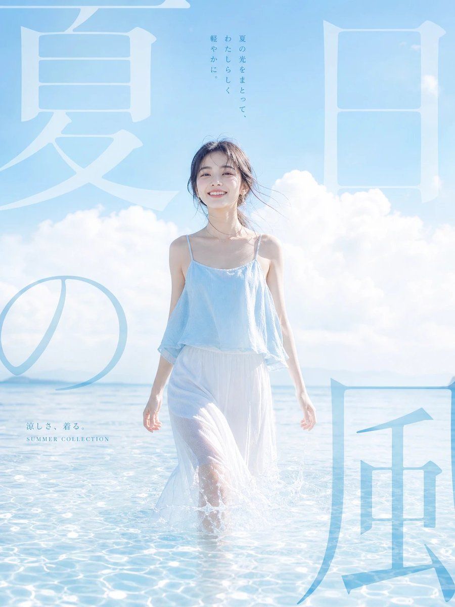 Poster thời trang phong cách biển mùa hè Nhật Bản