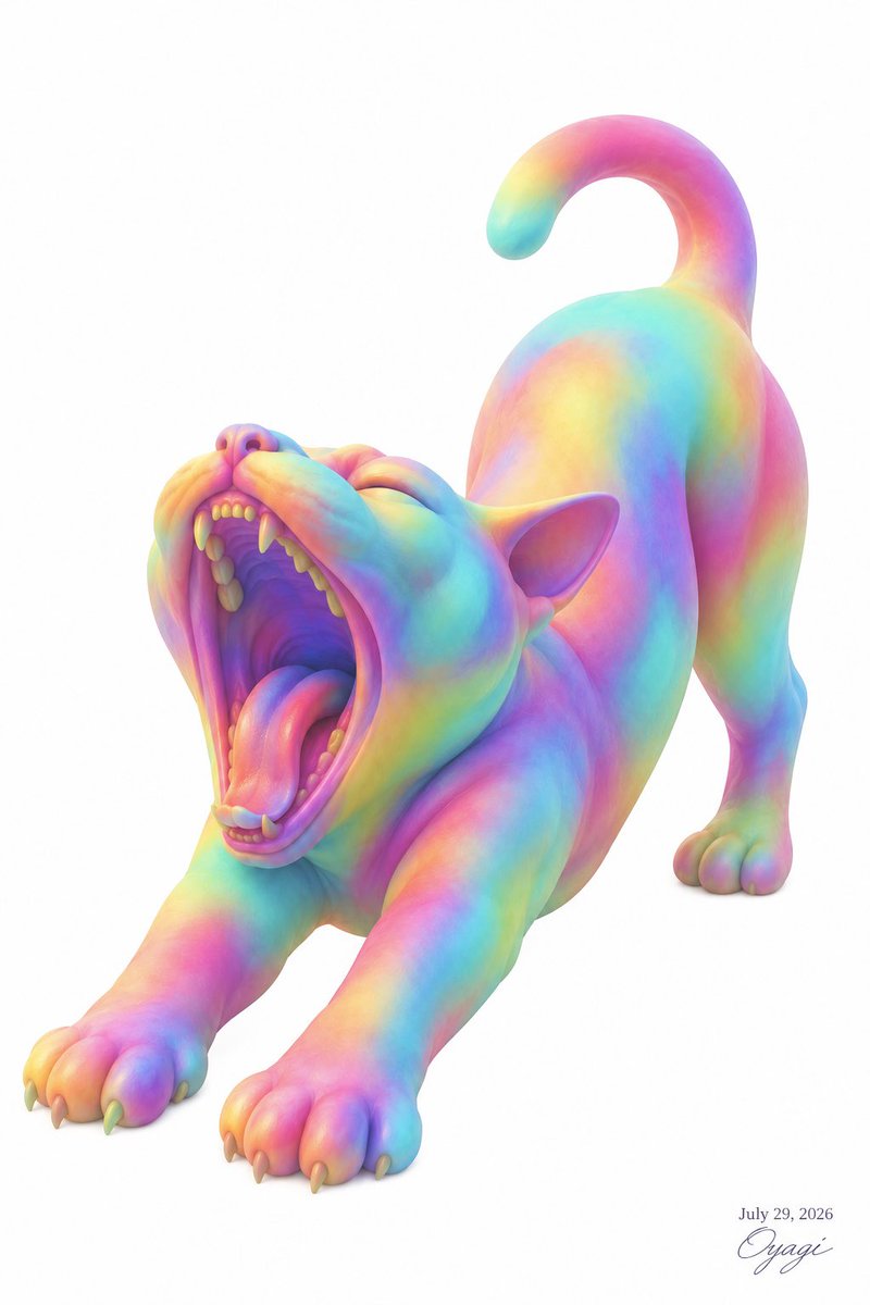 Rainbow Yawning Cat Stretch