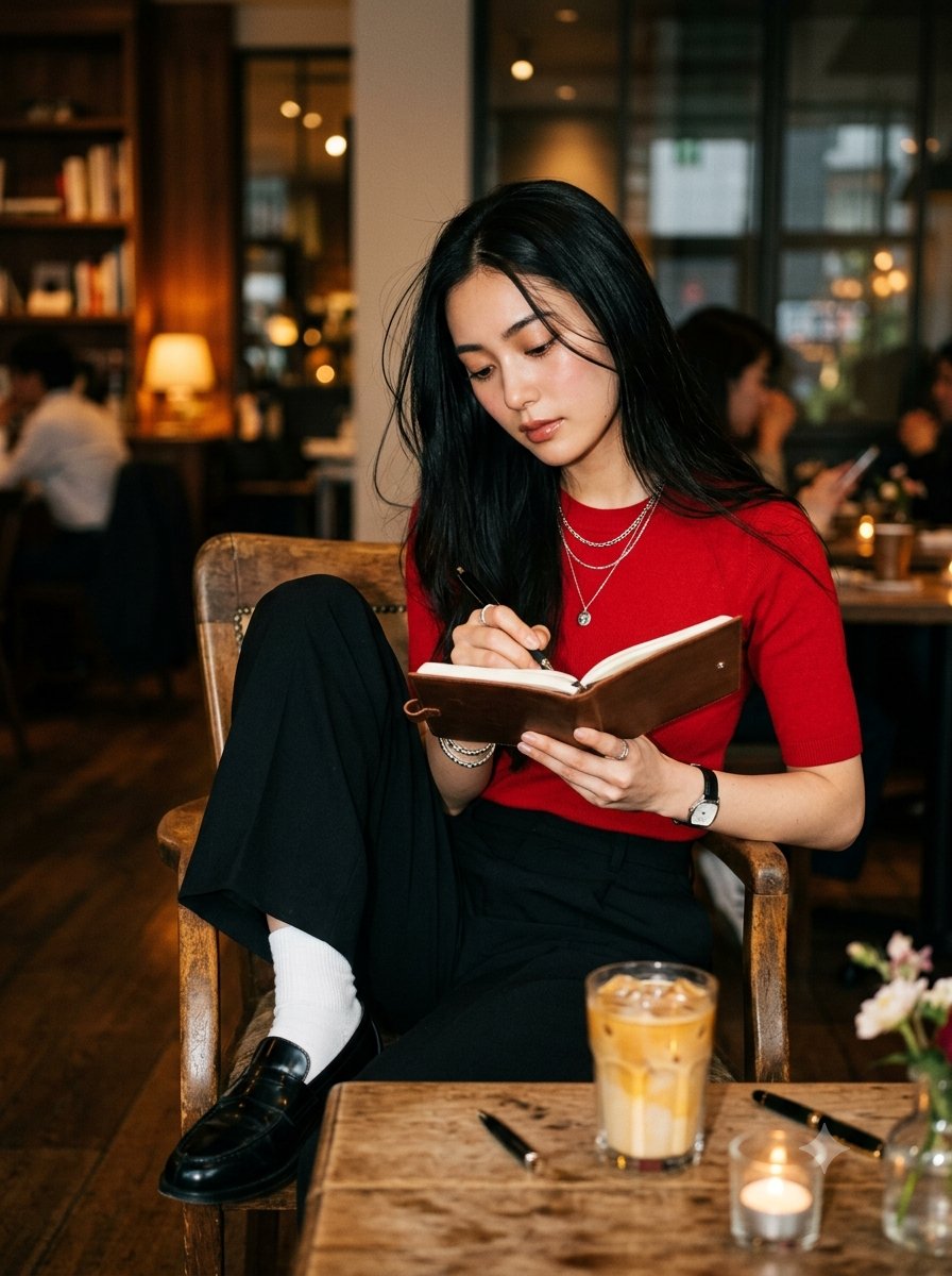 Japanese Woman Cafe Editorial Portrait