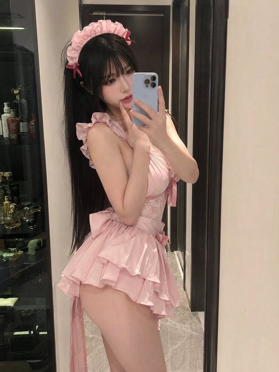 Pink Maid Outfit Mirror Selfie