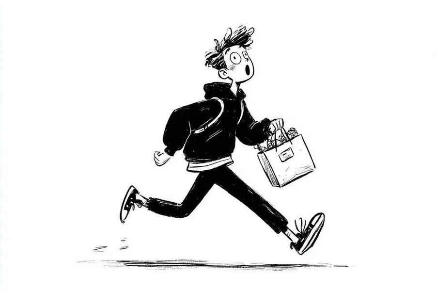 Ilustración de personaje con tinta en blanco y negro minimalista