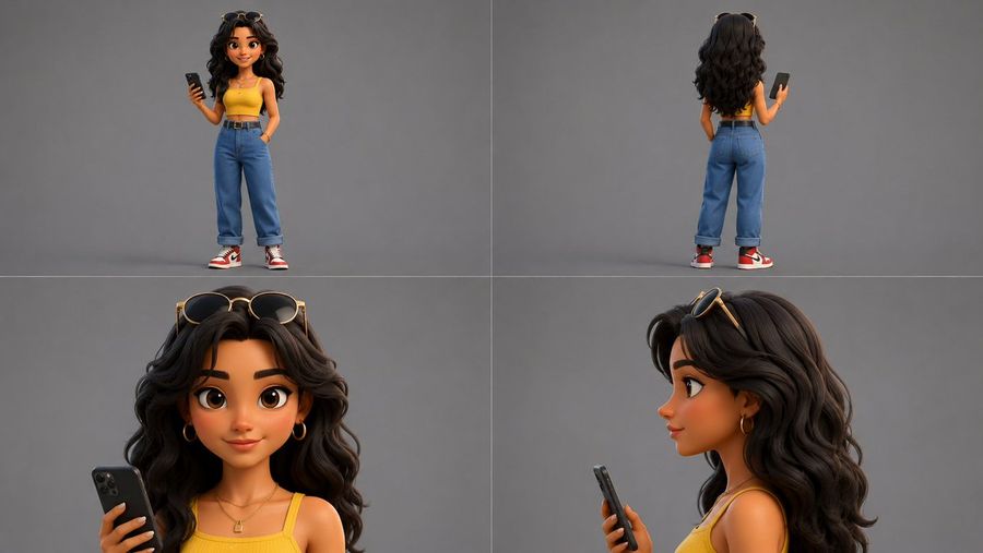 Hoja de referencia de personaje animado en 3D
